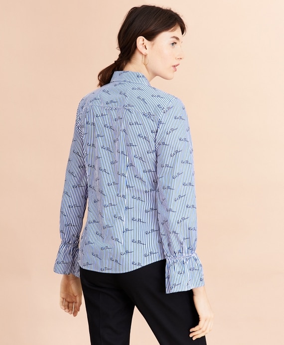 Logo-Print Striped Cotton Poplin Bell-Sleeve Shirt