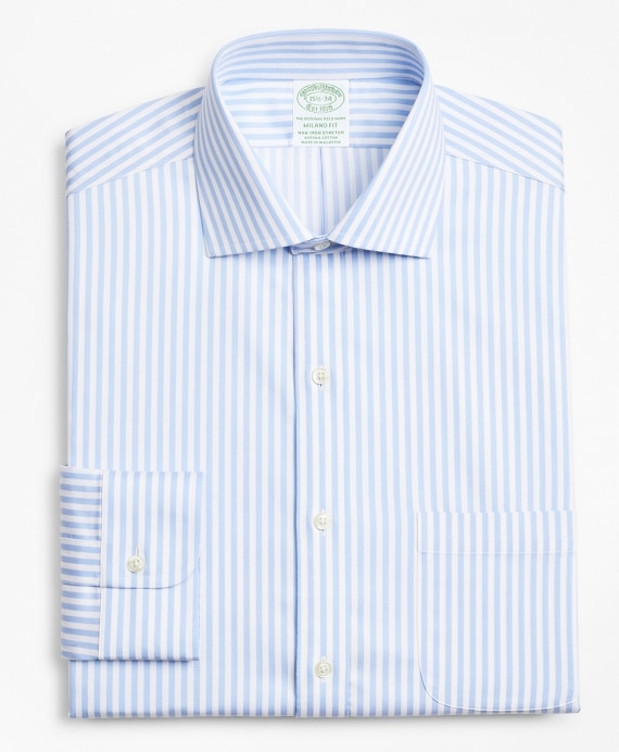 Stretch Milano Slim-Fit Dress Shirt, Non-Iron Twill English Collar Bold Stripe