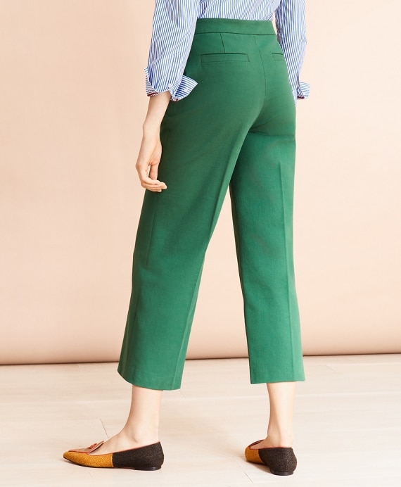Stretch Cotton Twill Cropped Wide-Leg Pants