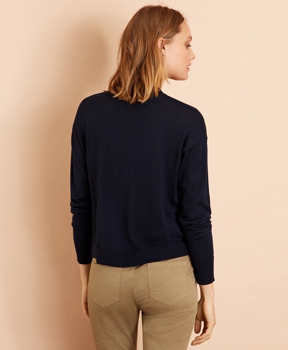 Merino Wool Pointelle-Detail Crewneck Sweater
