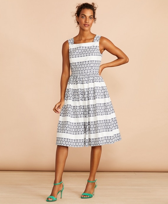 Floral-Embroidered Cotton Eyelet Dress