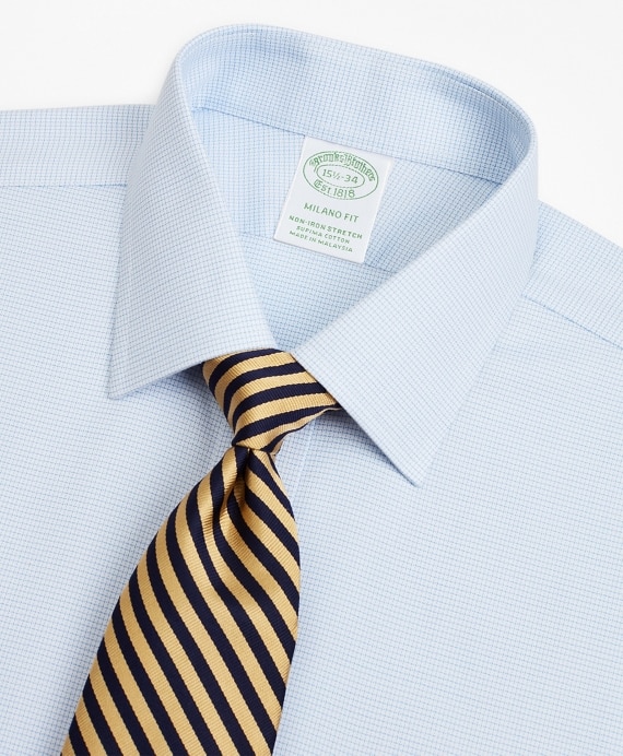 Stretch Milano Slim-Fit Dress Shirt, Non-Iron Twill Ainsley Collar Micro-Check