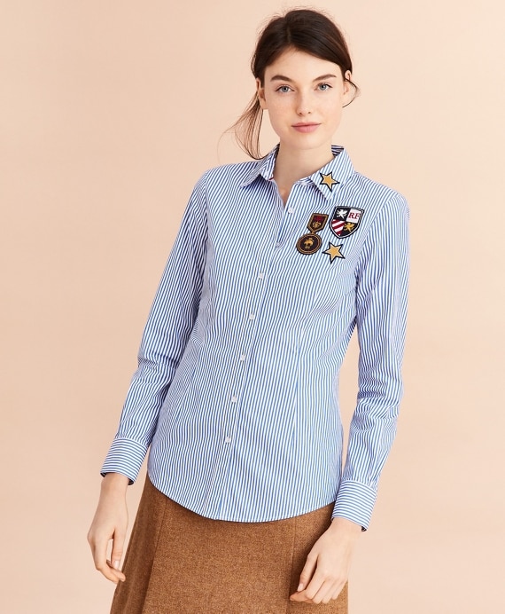 Striped Cotton Logo-Patch Shirt