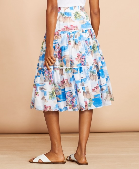 Costal-Print Cotton Midi Skirt