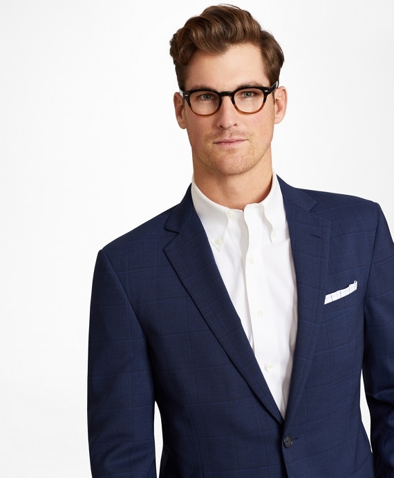 Regent Fit BrooksCool® Navy Plaid Suit
