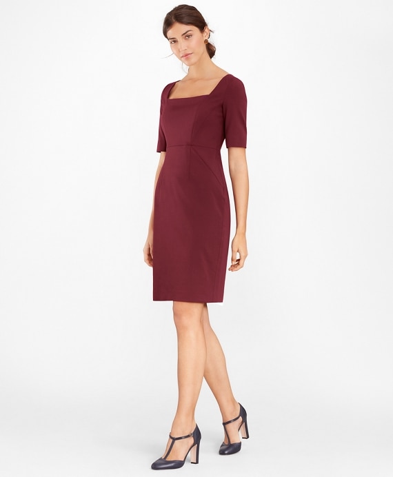 Stretch-Wool Square-Neck Sheath Dress