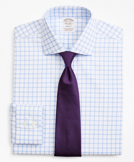 Stretch Soho Extra-Slim-Fit Dress Shirt, Non-Iron Twill English Collar Grid Check