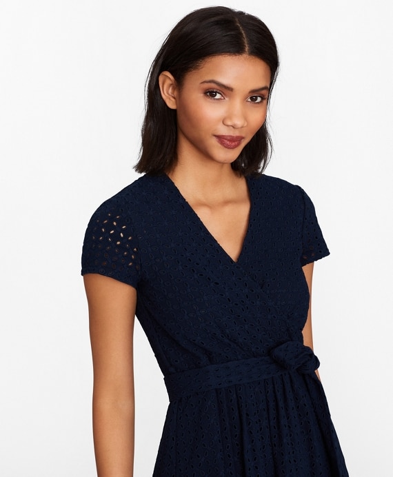Floral Eyelet Faux Wrap Dress