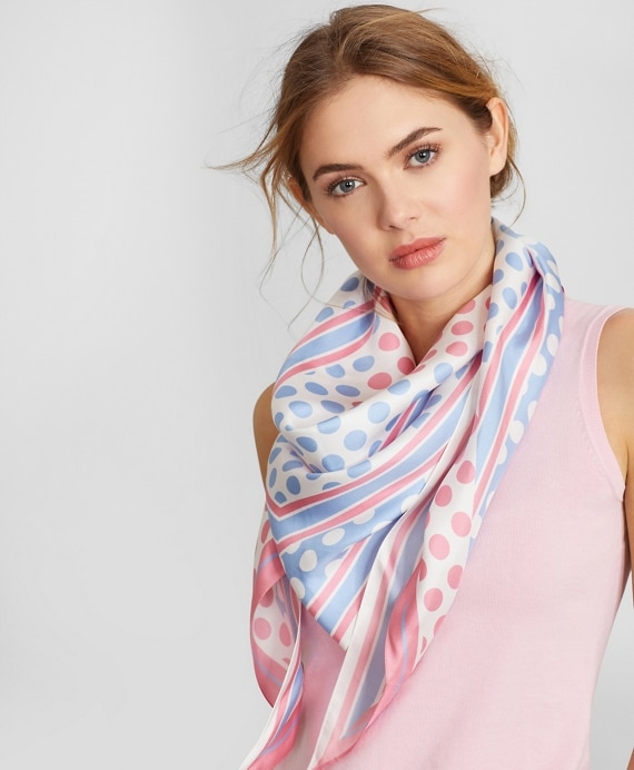 Polka-Dot-Print Silk Diamond Scarf