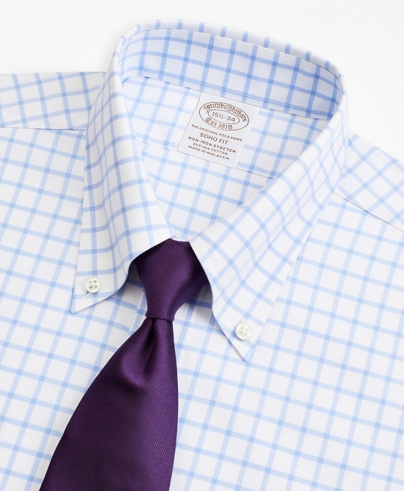 Stretch Soho Extra-Slim-Fit Dress Shirt, Non-Iron Twill Button-Down Collar Grid Check