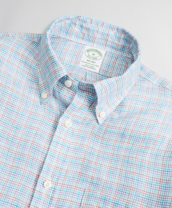 Milano Slim-Fit Sport Shirt, Irish Linen Mini-Check