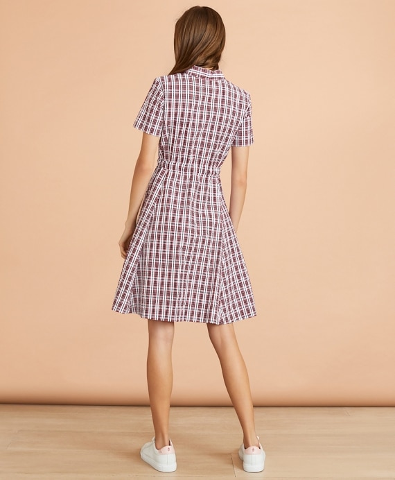 Plaid Cotton Seersucker Shirt Dress