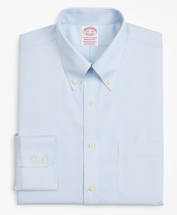 Stretch Madison Classic-Fit Dress Shirt, Non-Iron Twill Button-Down Collar Micro-Check