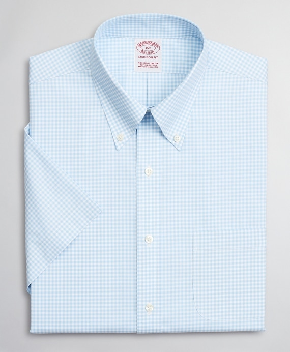 Stretch Madison Classic-Fit Dress Shirt, Non-Iron Poplin Short-Sleeve Gingham