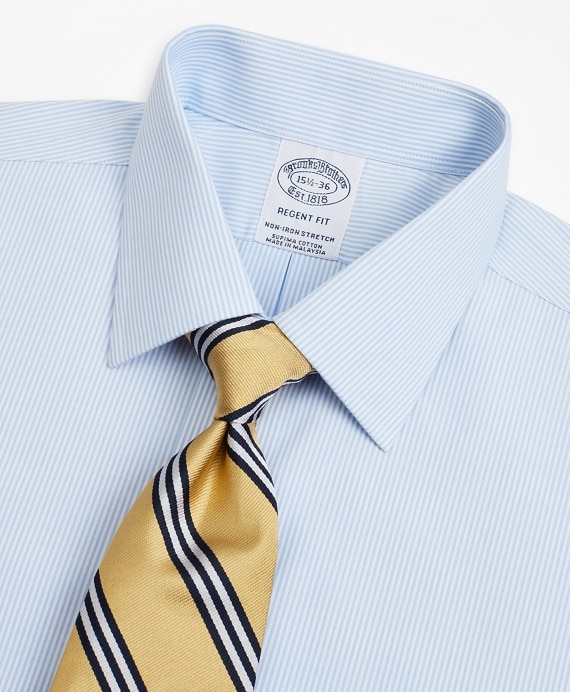 Stretch Regent Fitted Dress Shirt, Non-Iron Poplin Ainsley Collar Fine Stripe