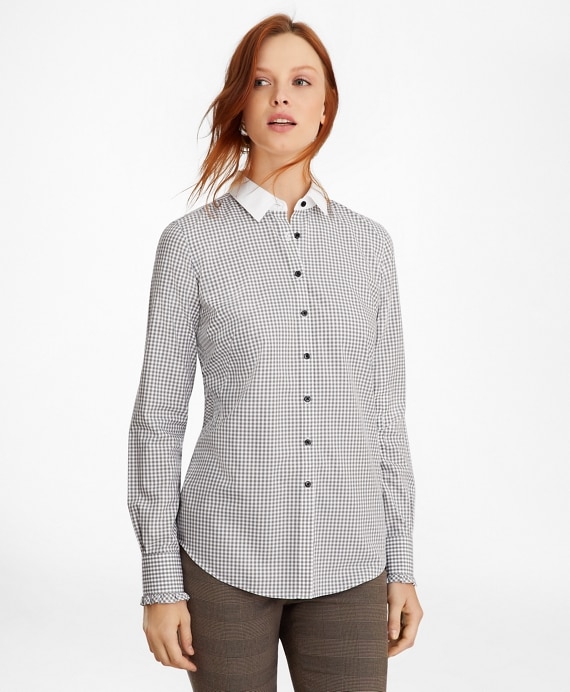 Non-Iron Gingham Supima® Cotton Dobby Contrast-Collar Fitted Shirt
