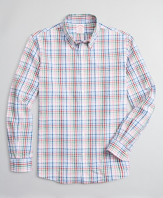 Madison Classic-Fit Sport Shirt, Seersucker Multi-Check