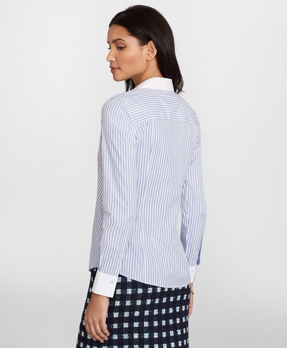 Non-Iron Striped Supima® Cotton Poplin Contrast-Collar Fitted Shirt