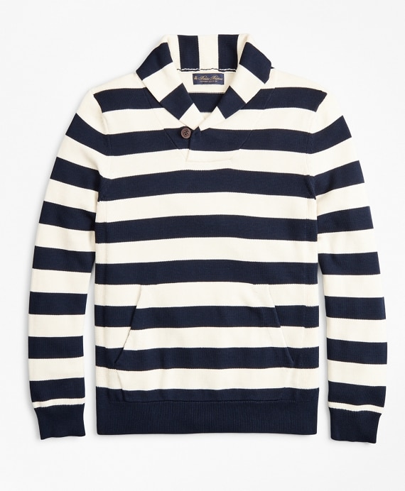 Supima® Cotton Nautical Stripe Shawl Collar Sweater