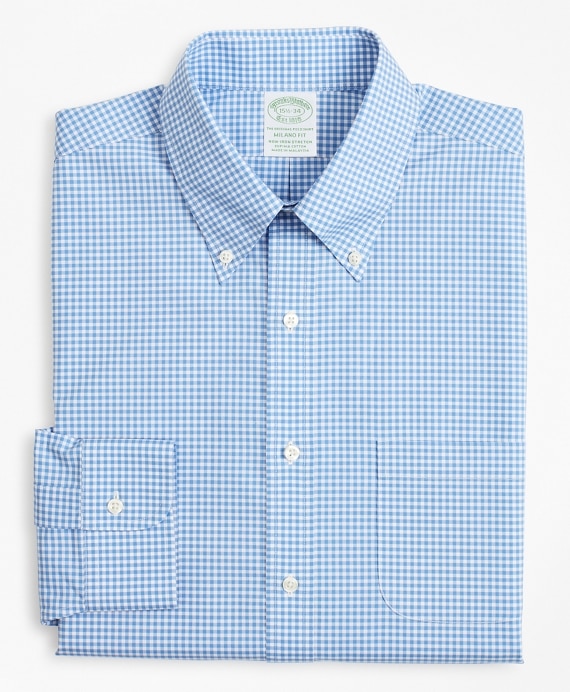 Stretch Milano Slim-Fit Dress Shirt, Non-Iron Poplin Button-Down Collar Gingham
