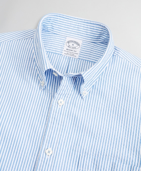 Regent Fitted Short-Sleeve Sport Shirt, Seersucker Stripe
