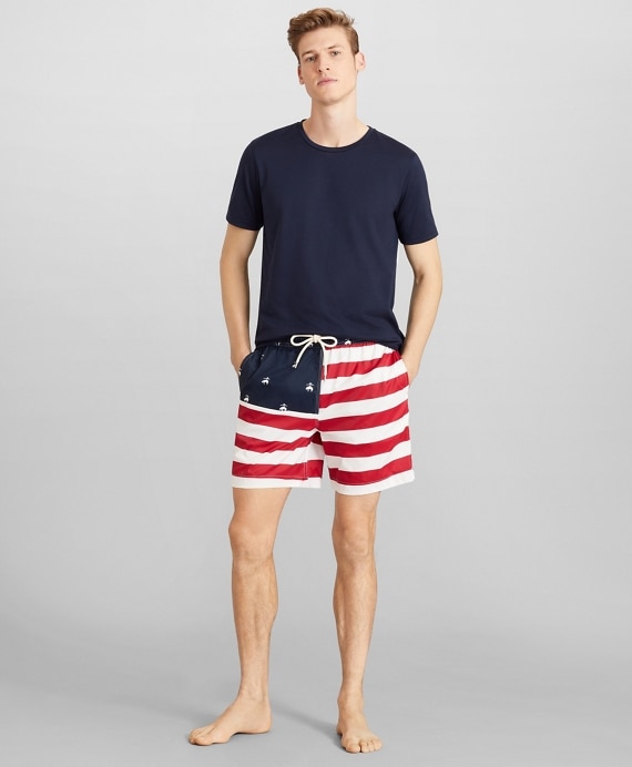 Montauk 6 Flag Print Swim Trunks