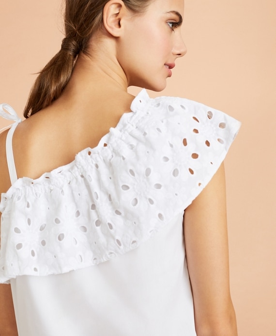 Eyelet Ruffle-Trim One-Shoulder Top