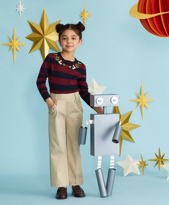 Girls Cotton Blend High Rise Ruffle Pants