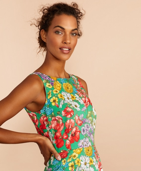 Floral-Print Stretch Cotton Sateen Sheath Dress
