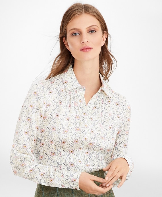 Floral-Print Silk Satin Blouse