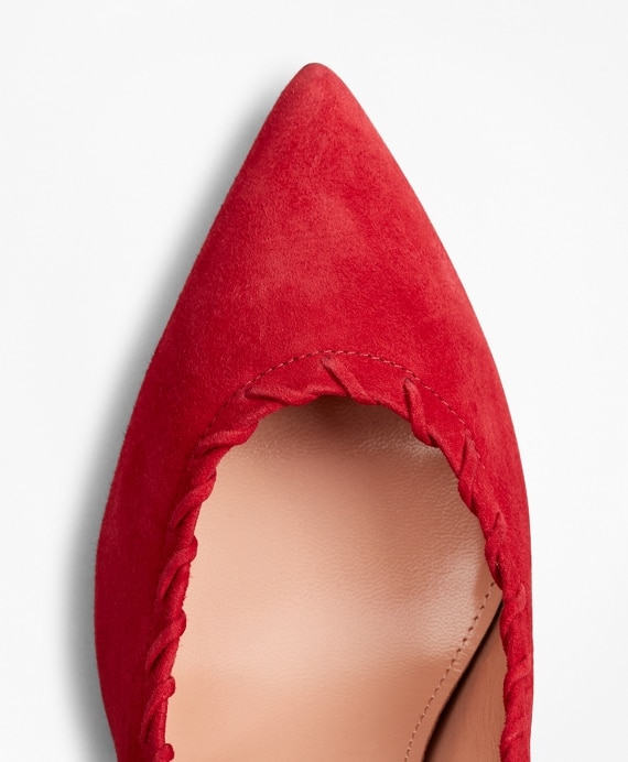 Suede Whip-Stitch Point-Toe Pumps