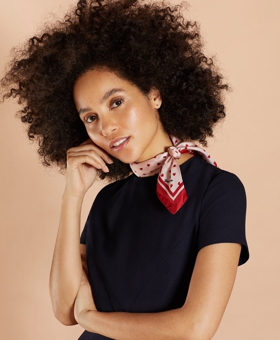 Heart-Print Silk Square Scarf