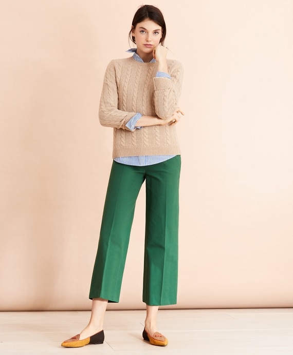 Stretch Cotton Twill Cropped Wide-Leg Pants