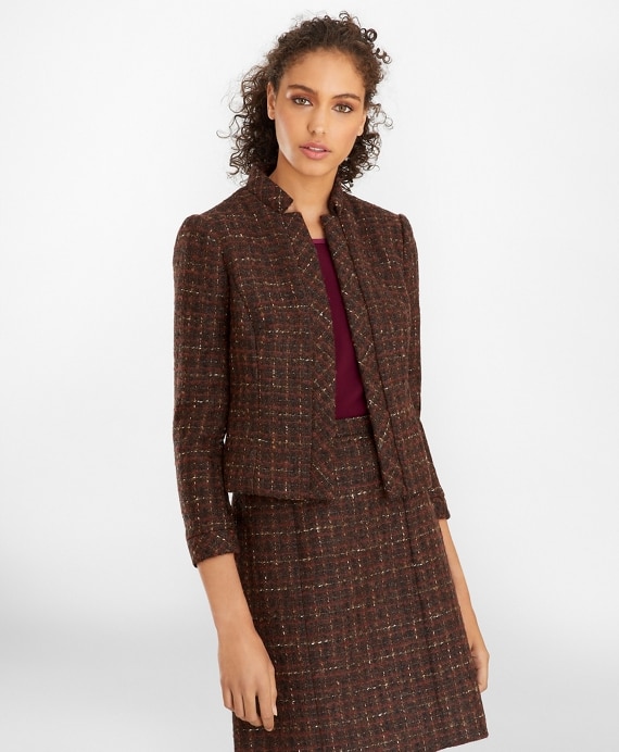 Checked Boucle Tweed Cropped Jacket