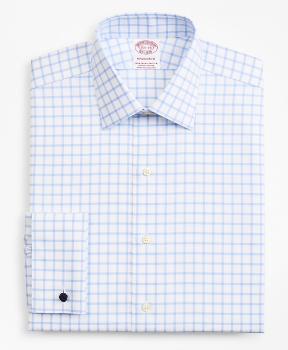 Stretch Madison Classic-Fit Dress Shirt, Non-Iron Twill Ainsley Collar French Cuff Grid Check
