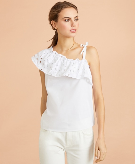 Eyelet Ruffle-Trim One-Shoulder Top
