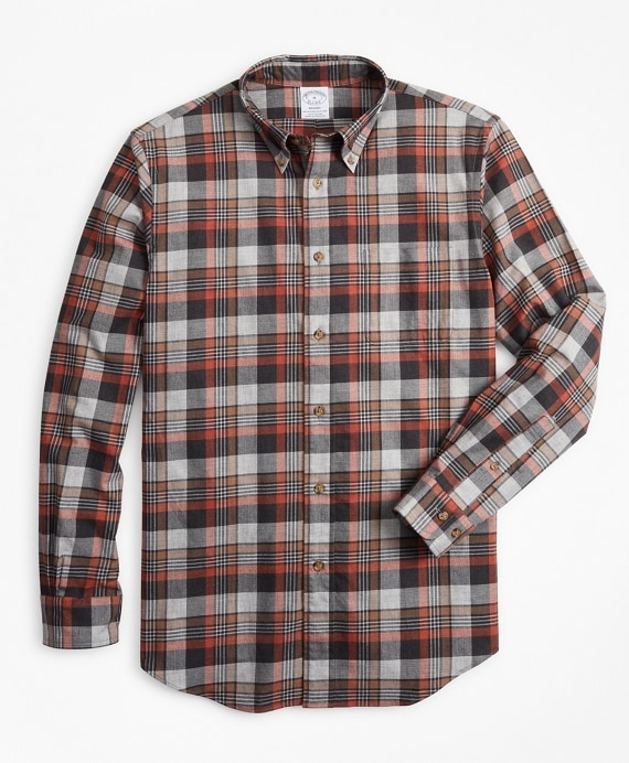 Regent Fit Grey Plaid Brushed Flannel Sport Shirt