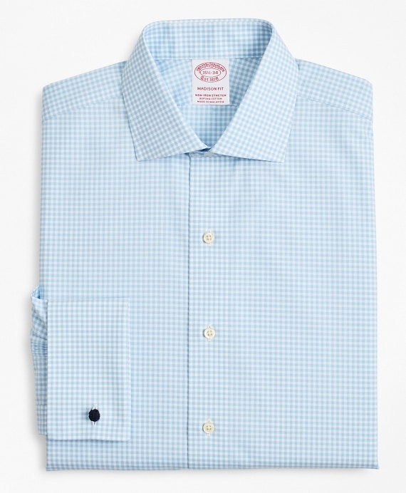 Stretch Madison Classic-Fit Dress Shirt, Non-Iron Poplin English Collar French Cuff Gingham