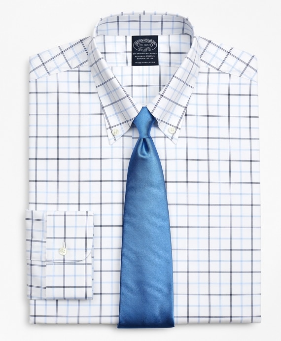 Stretch Big & Tall Dress Shirt, Non-Iron Poplin Button-Down Collar Double-Grid Check
