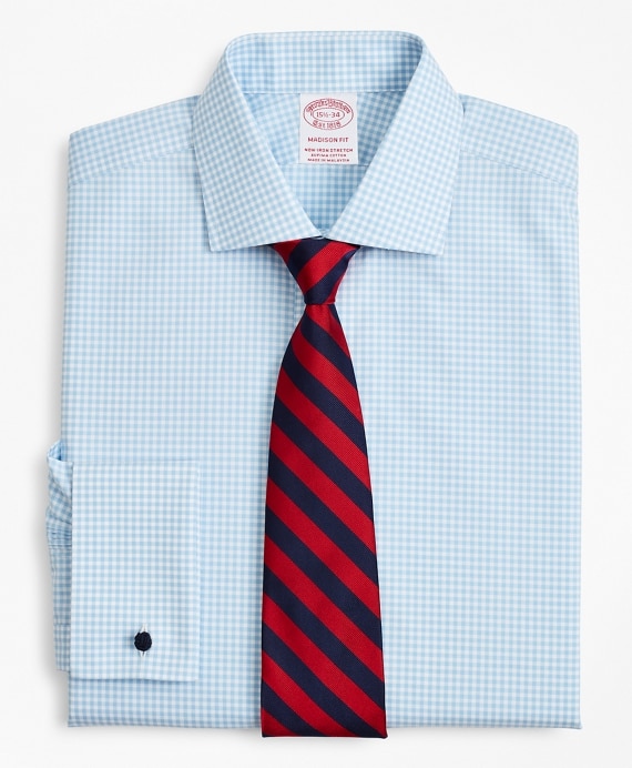 Stretch Madison Classic-Fit Dress Shirt, Non-Iron Poplin English Collar French Cuff Gingham