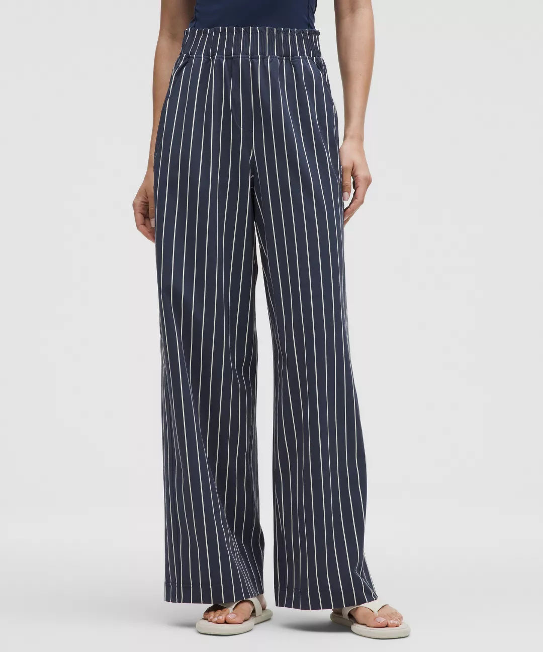 Stretch Woven Ruffle-Waist Wide-Leg Pant