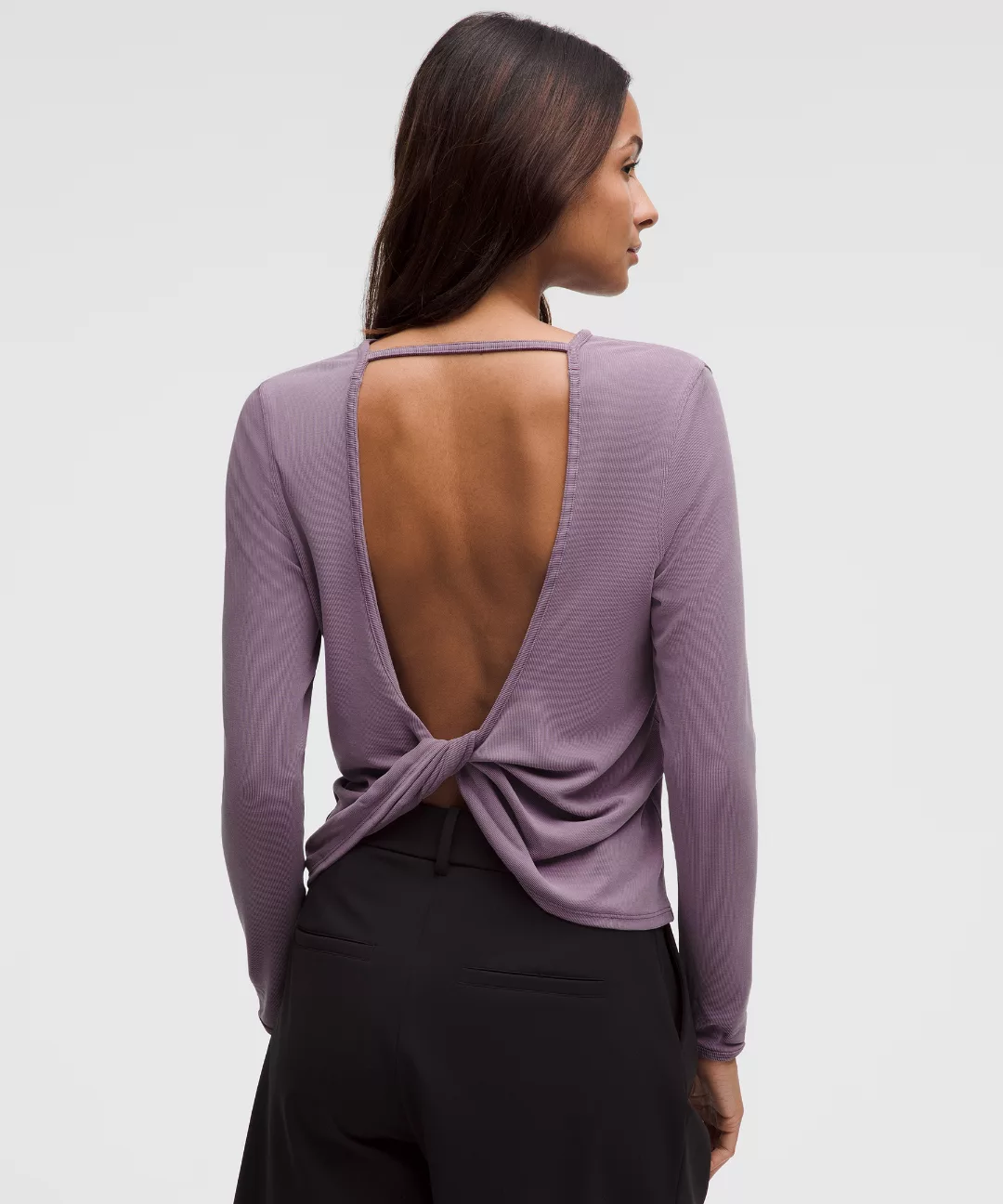 Twist-Back Soft Ribbed Long-Sleeve Top