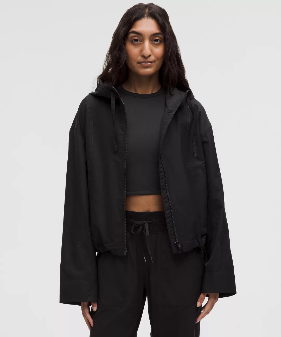Water-Resistant Cropped Hooded Jacket
