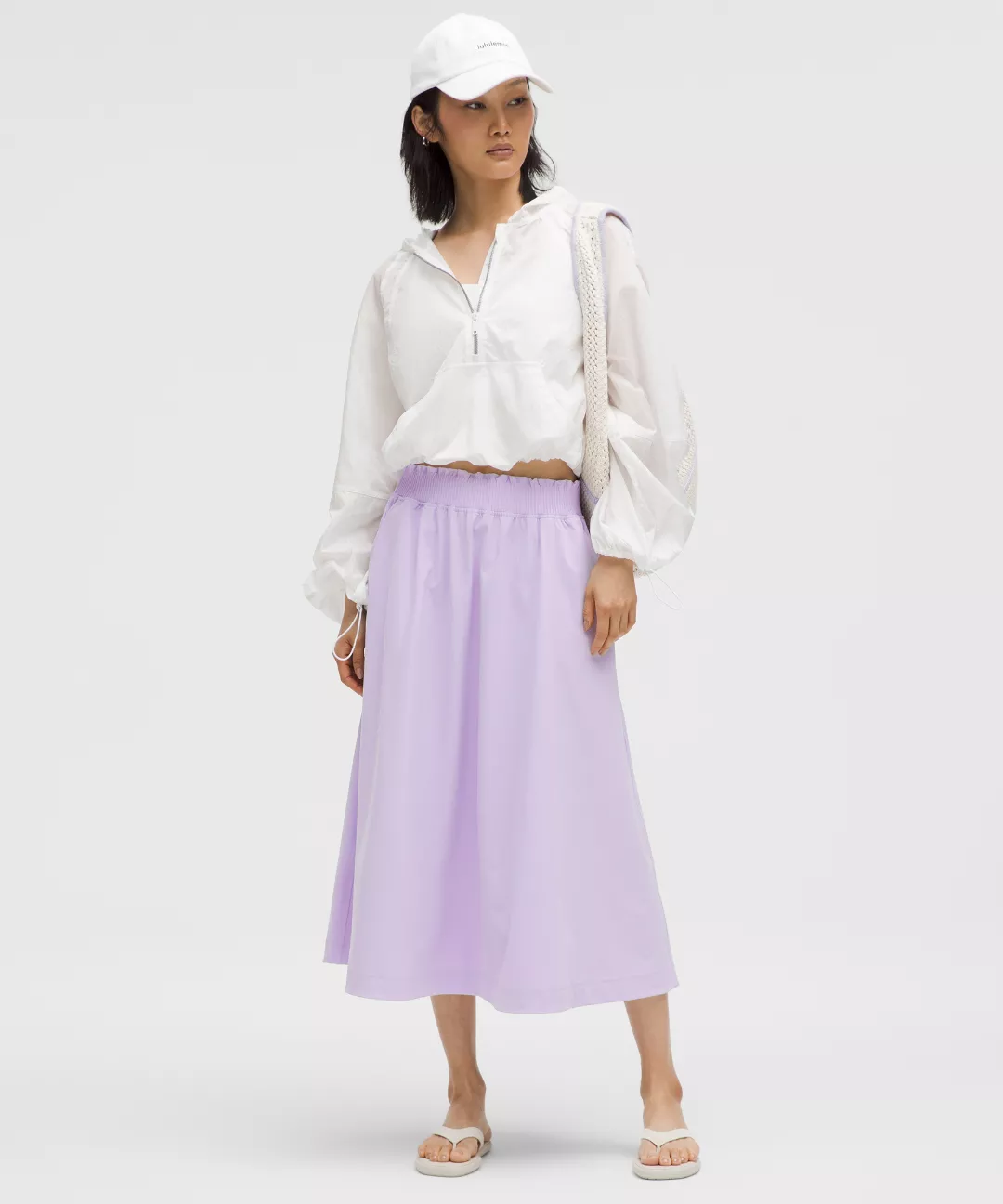 Stretch Woven Ruffle-Waist Midi Skirt