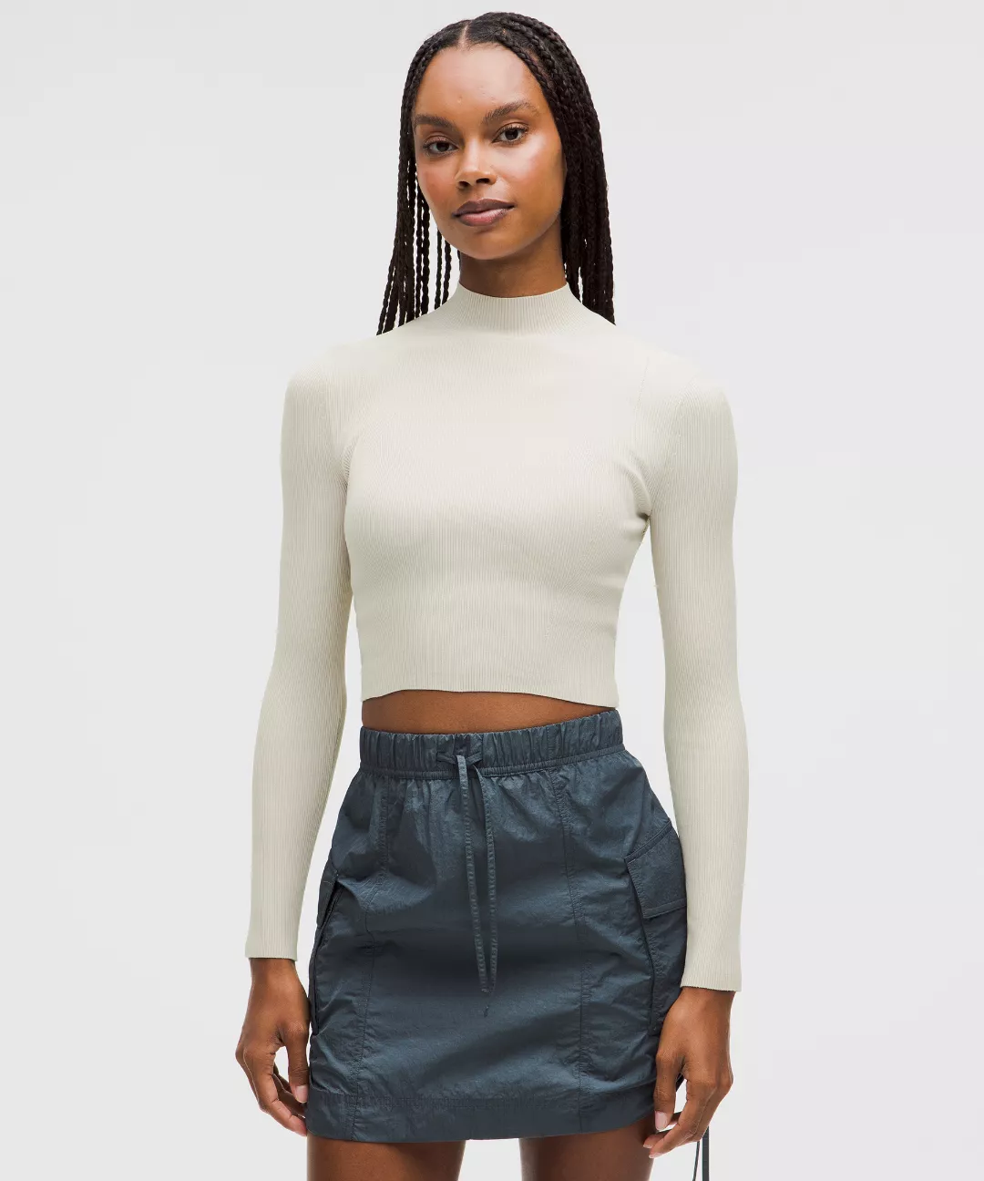 Ribbed-Knit Twist-Back Mockneck Sweater