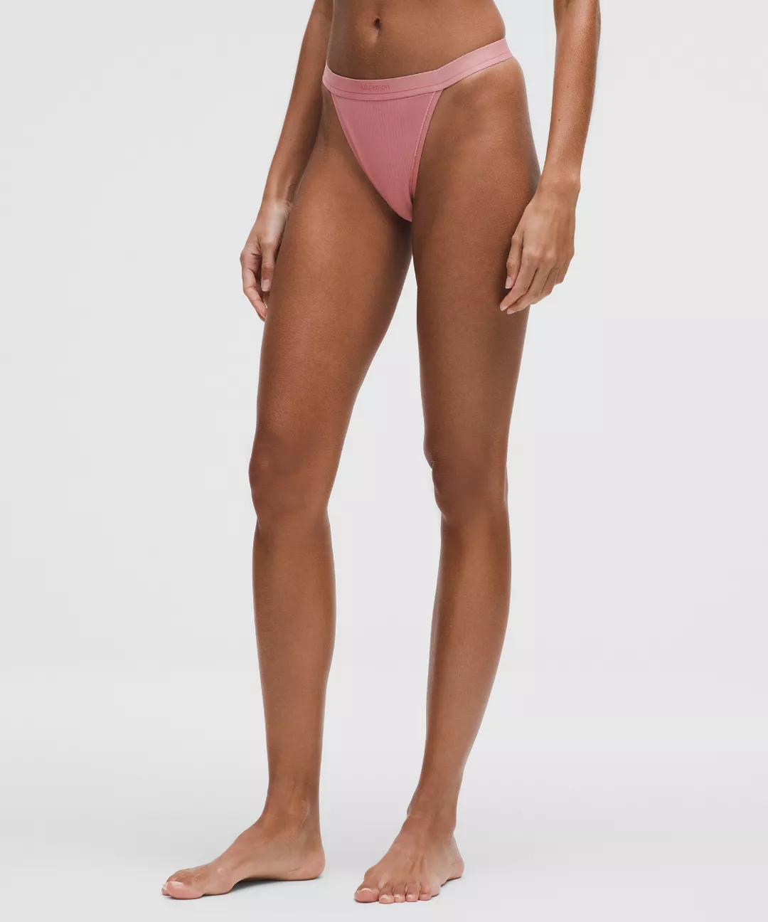 Stretch Cotton Ribbed Logo High-Rise Thong Underwear