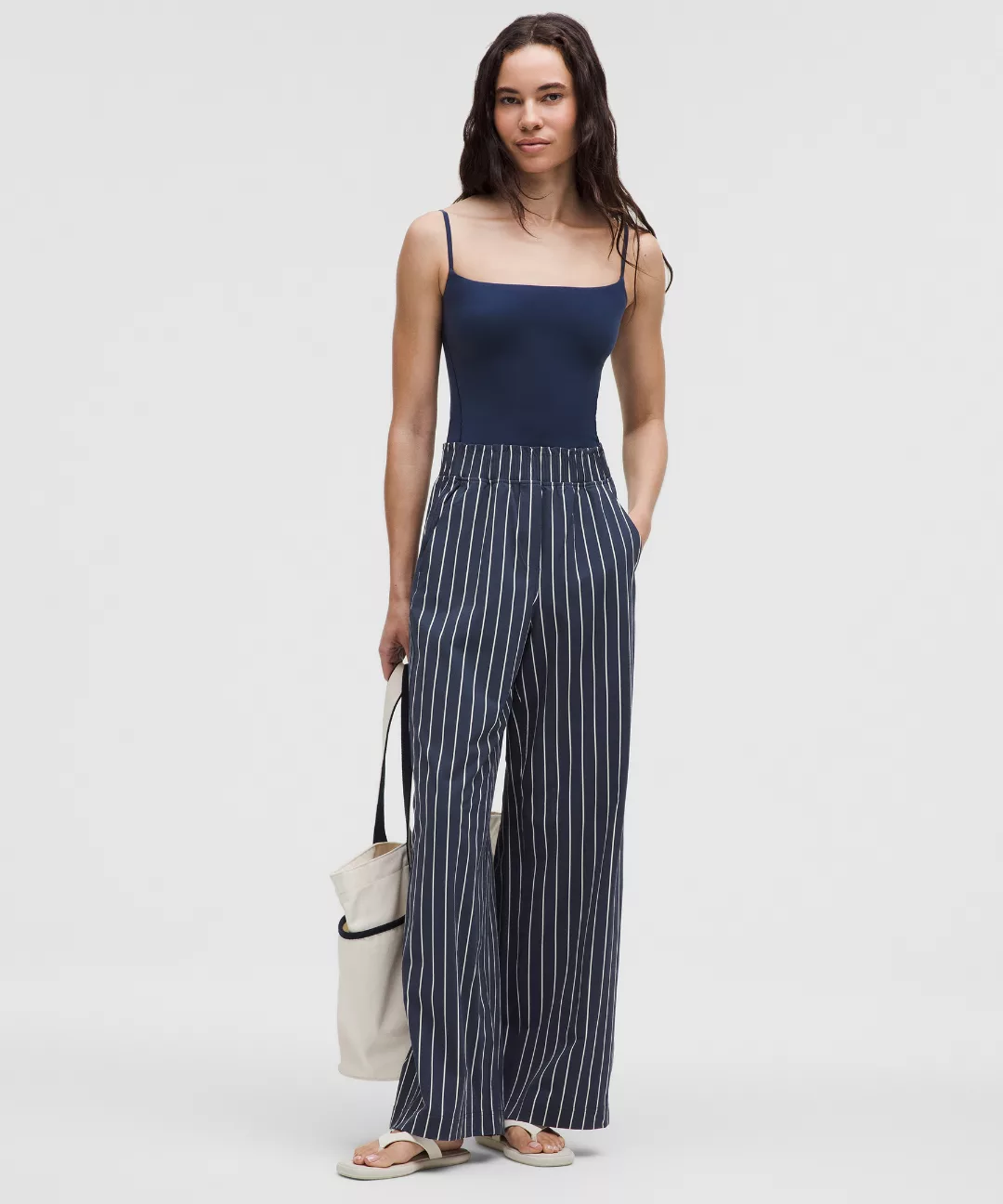 Stretch Woven Ruffle-Waist Wide-Leg Pant