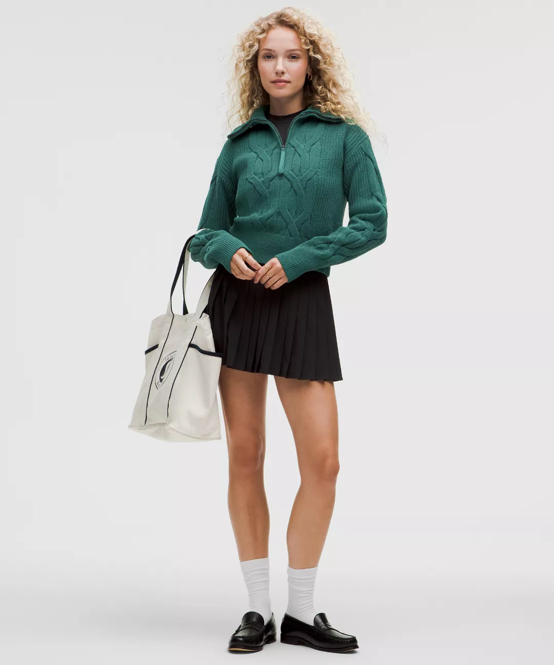 Cable-Knit Oversized Half Zip