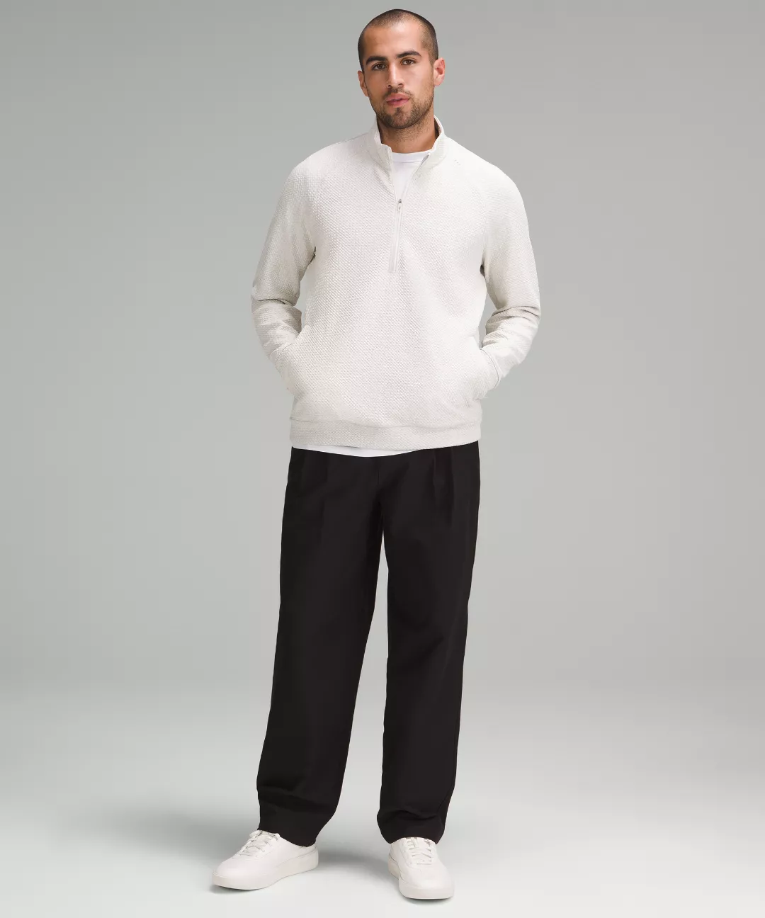 Textured Double-Knit Cotton Half Zip