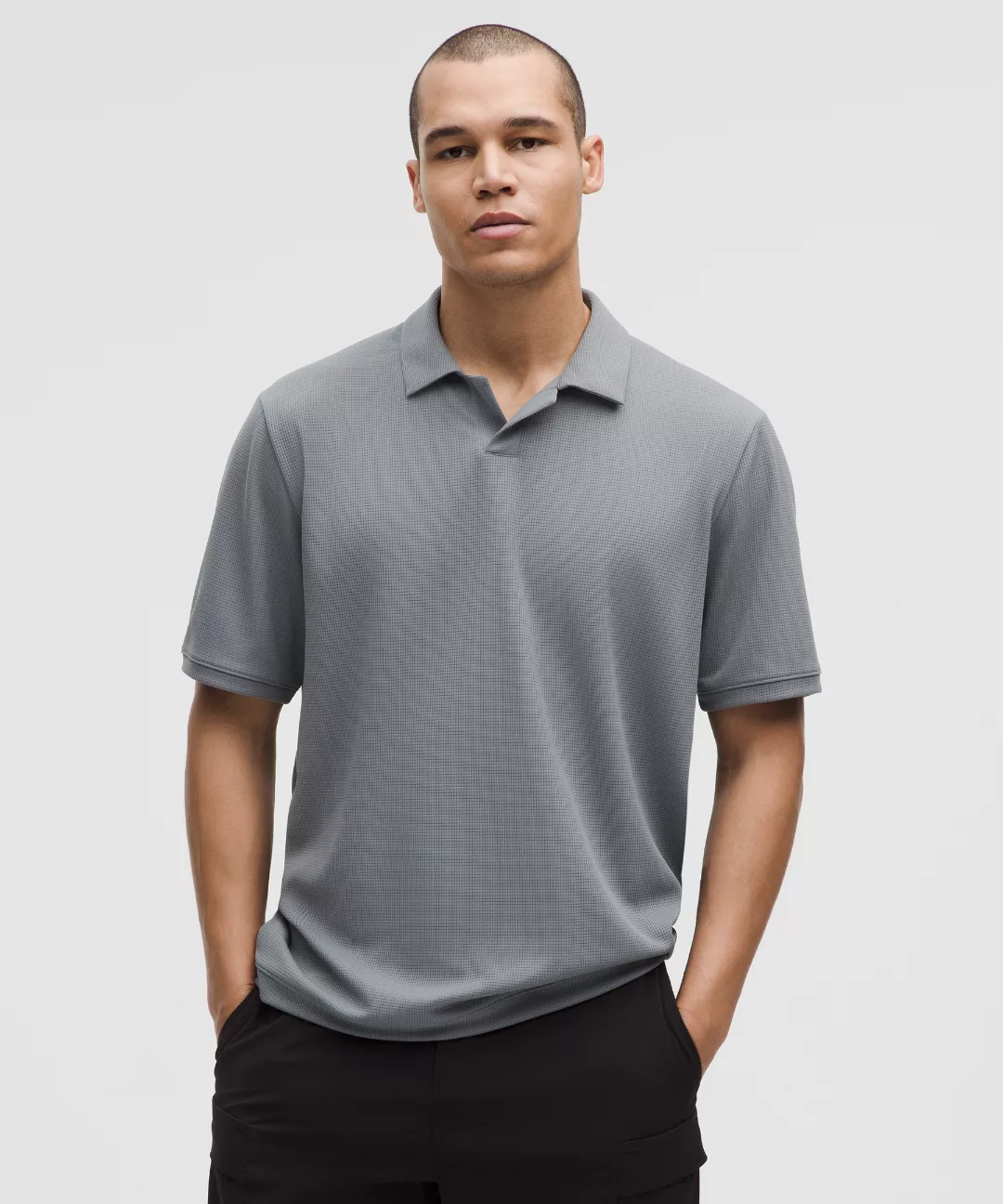 Textured Mesh Short-Sleeve Polo Shirt